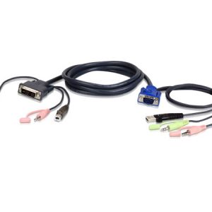 Aten 2L7DX3U 3m/10ft USB VGA to DVI-A KVM Cable with Audio