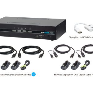 Aten CS1144DP4CUN 4-Port USB DisplayPort/HDMI Dual Display Universal Secure KVM Switch Kit with CAC (PSD PP v4.0 Compliant)