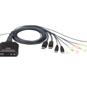 Aten CS22DP 2-Port USB DisplayPort Cable KVM Switch with Remote Port Selector