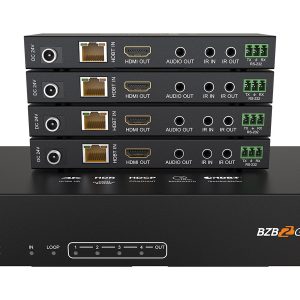 BZBGEAR BG-UDA-E14 1×4 4K UHD HDMI HDBaset Splitter/Distribution Amplifier Kit with 4 Receivers and IR/RS-232/Audio De-embedding up to 390ft Over Category Cable