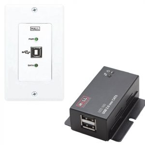 Hall Technologies U22-160-DP USB 2.0 over UTP Extender (Receiver/Transmitter) Kit Decora Wall Plate with 2-Port Hub