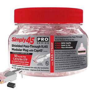 ICRealtime S45-1750P PROSeries Pass Through Shielded Red Tint, Hi/Lo Stagger - Cat6/6a STP with Cap45™ & Bar45 - 50pc Jar