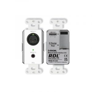 RDL D-RN2ML Wall-Mounted Bi-Directional Mic/Line Dante 2x2 Interface PoE XLR Mini-Jack