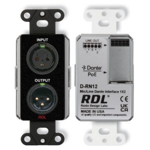 RDL DB-RN12 Wall-Mounted Bi-Directional Mic/Line Dante AES67 Interface 1×2 PoE