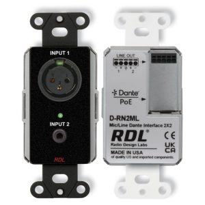 RDL DB-RN2ML Wall-Mounted Bi-Directional Mic/Line Dante Interface 2x2 / PoE / AES67 / 24-Bit