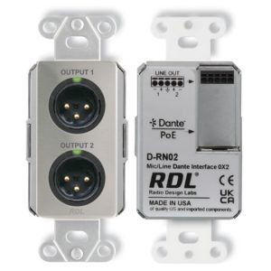 RDL DS-RN02 Wall-Mounted Dante / AES67 2-Channel Mic/Line Network-to-Analog Interface