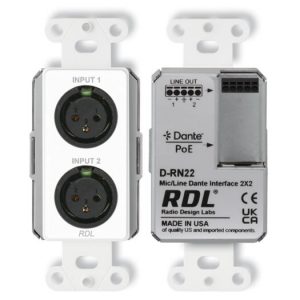 RDL DS-RN22 Wall-Mount Bi-Directional Mic/Line Dante / AES67 2x2 Interface PoE