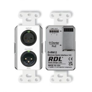 RDL D-RN12 Wall-Mounted Bi-Directional Dante / AES67 Mic/Line Interface 1x2 PoE XLR