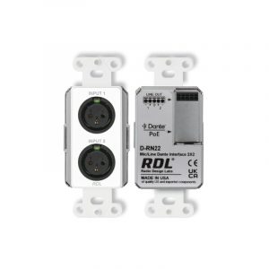RDL D-RN22 Wall-Mount Bi-Directional Mic/Line Dante AES67 Interface 2x2 / PoE / XLR I/O