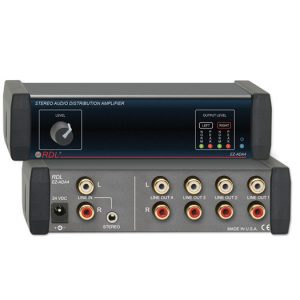 RDL EZ-ADA4X Stereo Audio Distribution Amplifier 1×4 / RCA Mini Input / Front Level Control / Dual LED VU Meters