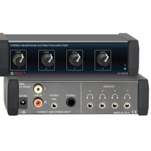 RDL EZ-HDA4BX Stereo Headphone Distribution Amp 1x4 Rear Panel Outputs Front Level Controls