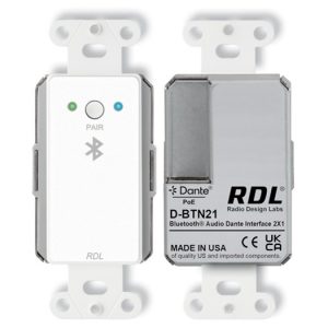 RDL D-BTN21 Bluetooth Audio Dante / AES67 PoE Wall Module - Stereo or Mono / Return Talk Channel