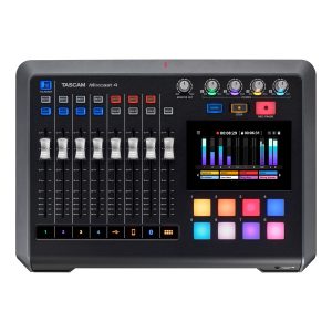 TASCAM MIXCAST4 Podcast Mixer / 4 Mic Inputs Auto-Mix / 4 Headphones / 14-Track SD Recorder / USB