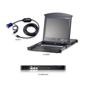 Aten KL1508ANUKit 8-port 19in Dual Rail LCD KVM Switch and Cable Bundle