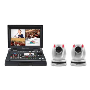 Datavideo EZ STREAM AI 30X W HDBaseT Single-Operator Auto Tracking Studio / 17.3in Monitor / 2x 30x PTZ Cameras (White)