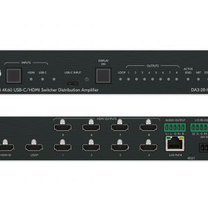 Kramer DA3-28-H 4K60 HDMI/USB-C 2×1:8 Switcher/8 Outputs/HDCP 2.3/EDID/CEC