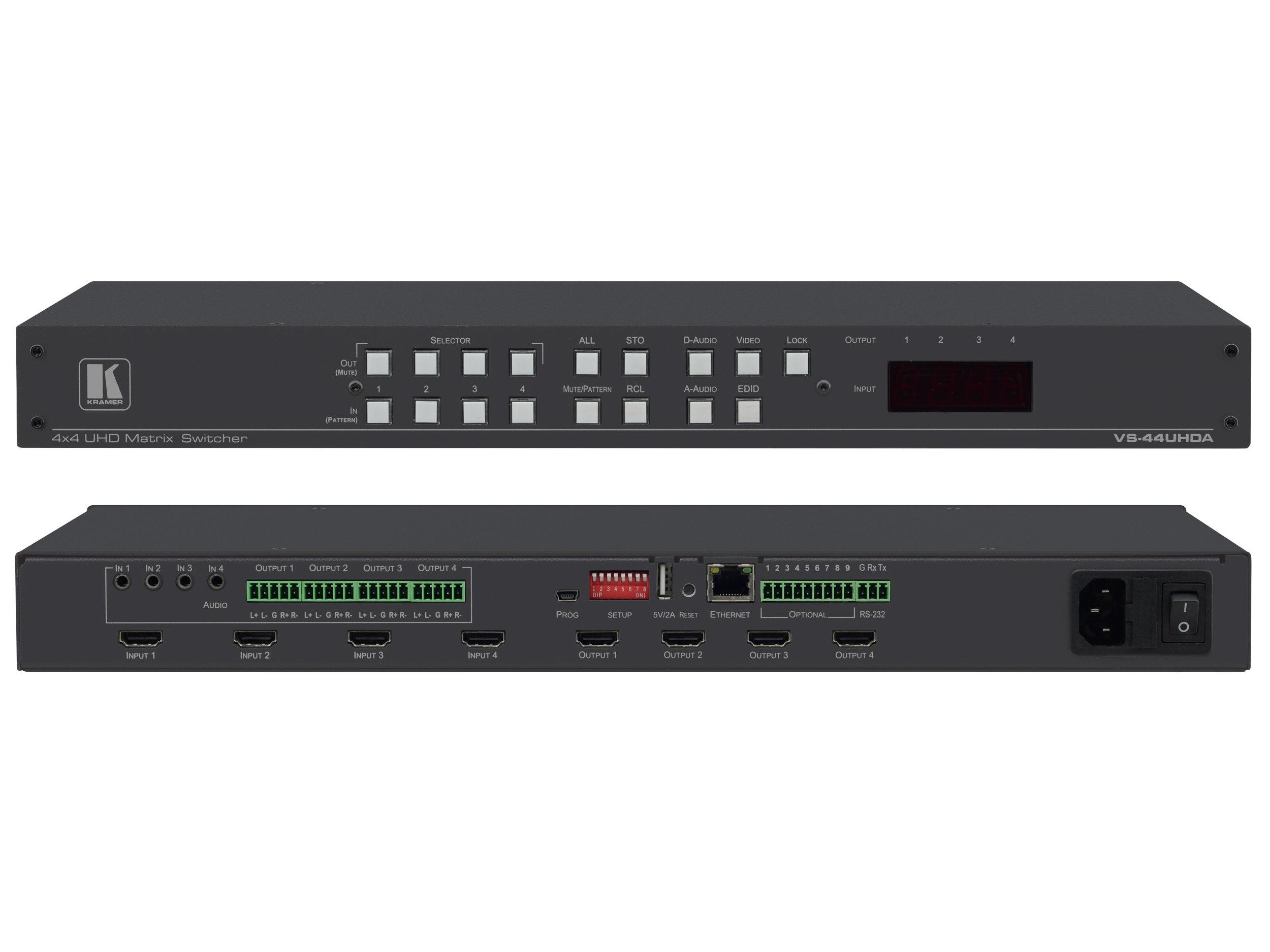 Kramer VS-44UHDA 4x4 4K60 4x2x0 HDMI Matrix Switcher with Audio Embedding/De-Embedding