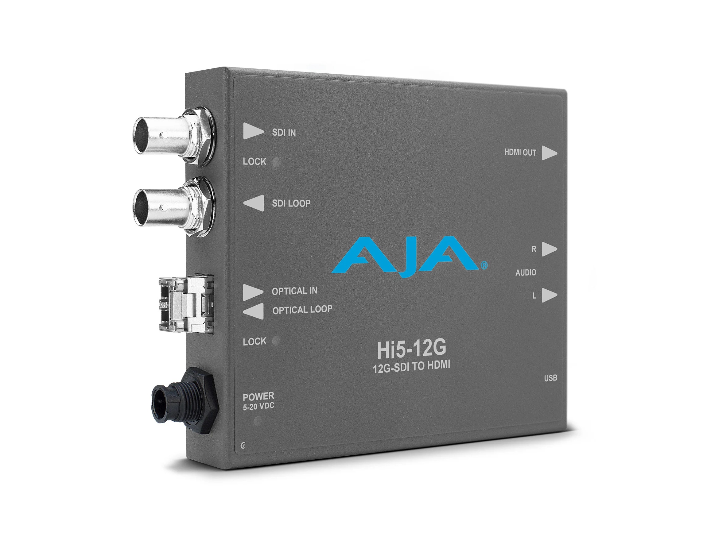 AJA HI5-12G-TR-R0 12G-SDI to HDMI 2.0 Converter / Fiber SFP Transceiver / HDR10 / HLG / 4K60