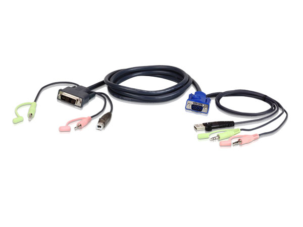 Aten 2L7DX3U 3m/10ft USB VGA to DVI-A KVM Cable with Audio