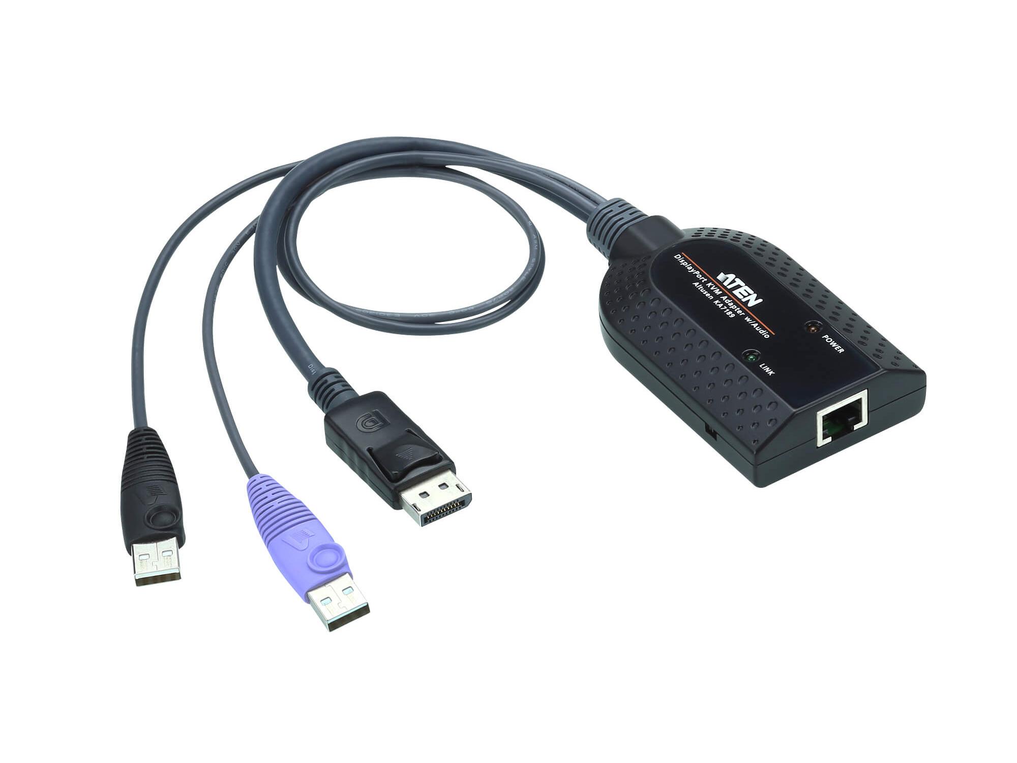 Aten KA7189 DisplayPort Virtual Media KVM Adapter Cable / Dual USB Plugs / Audio De-Embedder