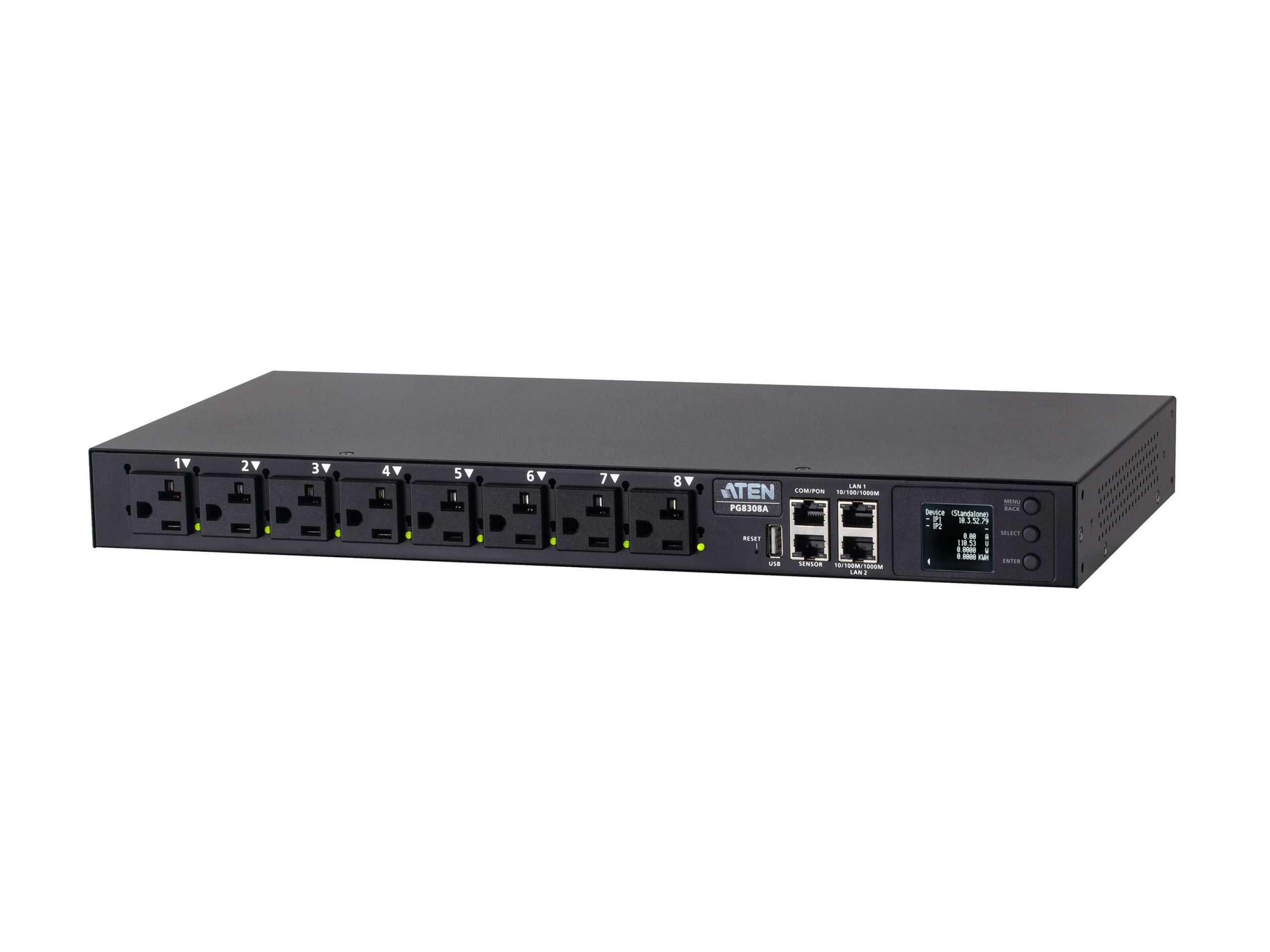 Aten PG8308A 30A 8-Outlet 1U Outlet-Metered / Switched PDU 100-120VAC / kWh Metering / Dual LAN