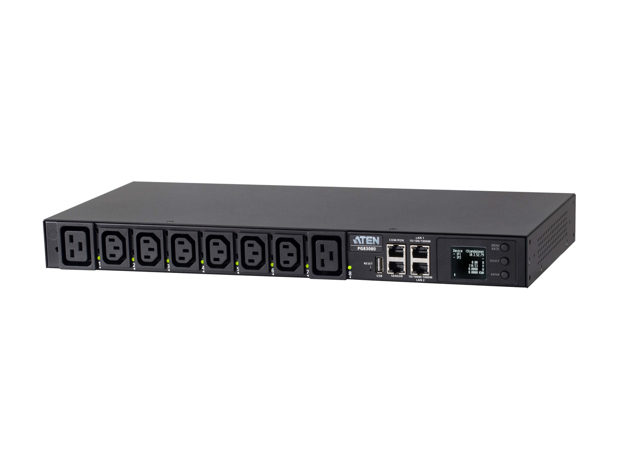 Aten PG8308B 30A 8-Outlet 1U Outlet-Metered / Switched PDU 100-240V Dual LAN WiFi