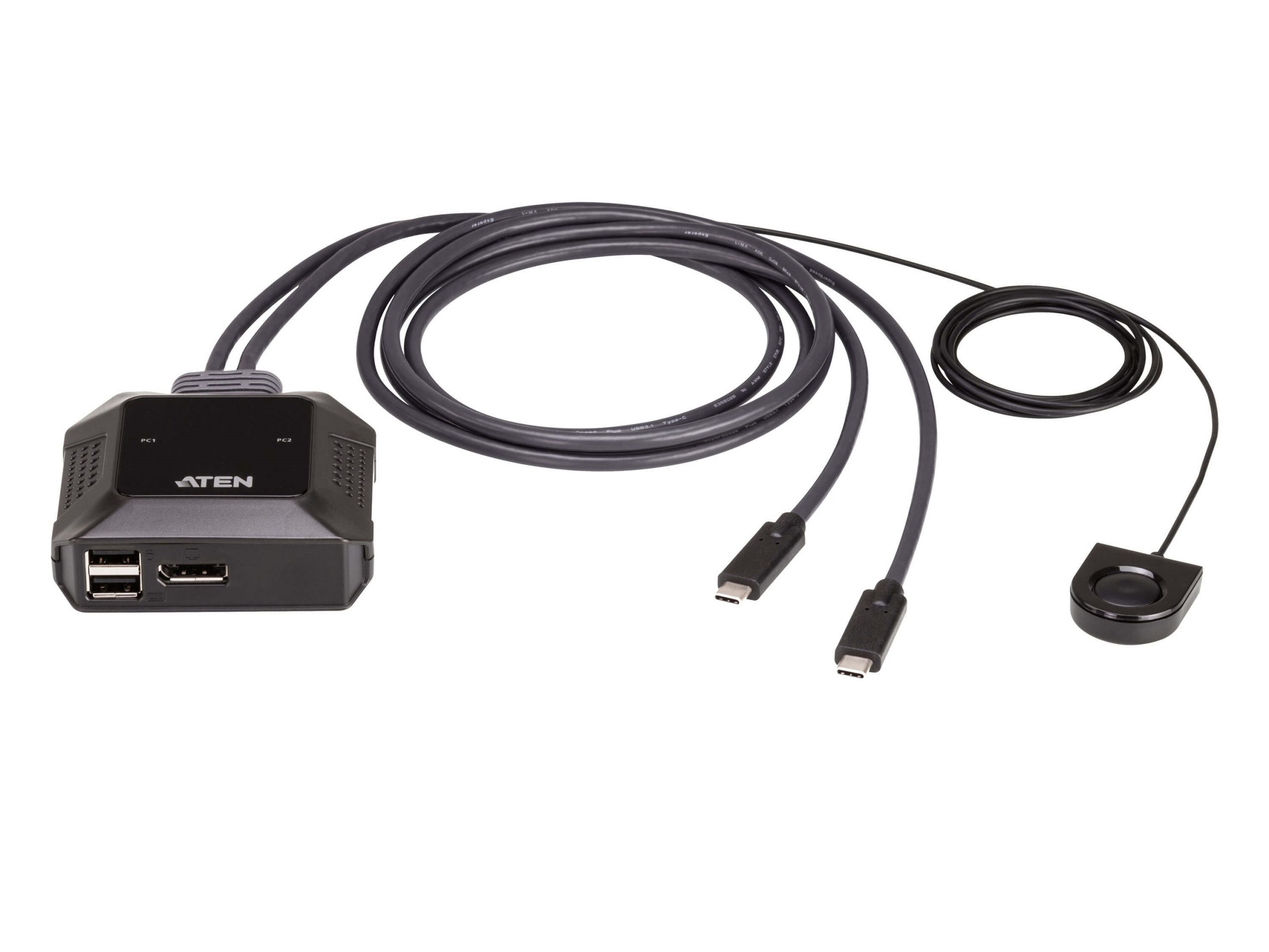 Aten US3312 2-Port USB-C 4K DisplayPort Cable Switch with Remote Port Selector