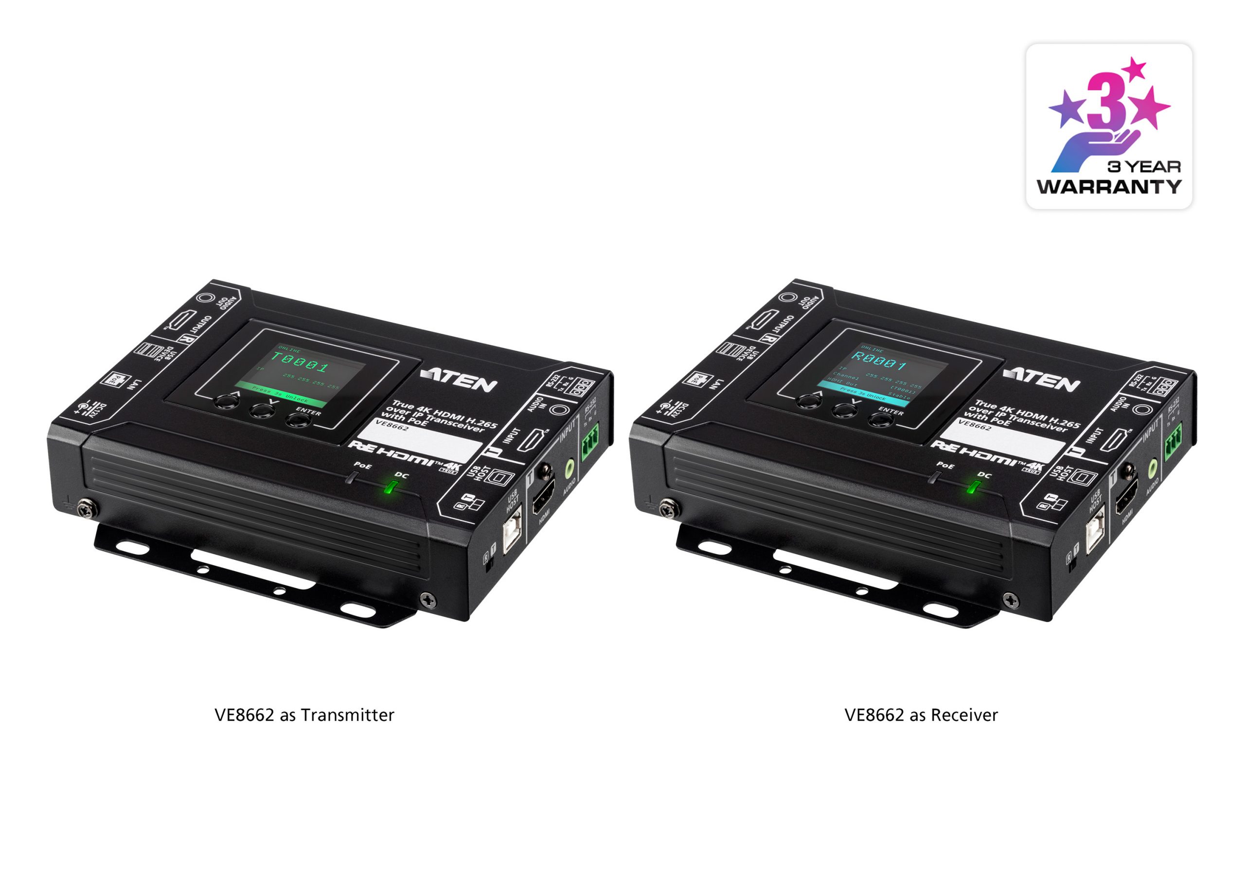 Aten VE8662 True 4K HDMI H.265 over IP Transceiver with PoE