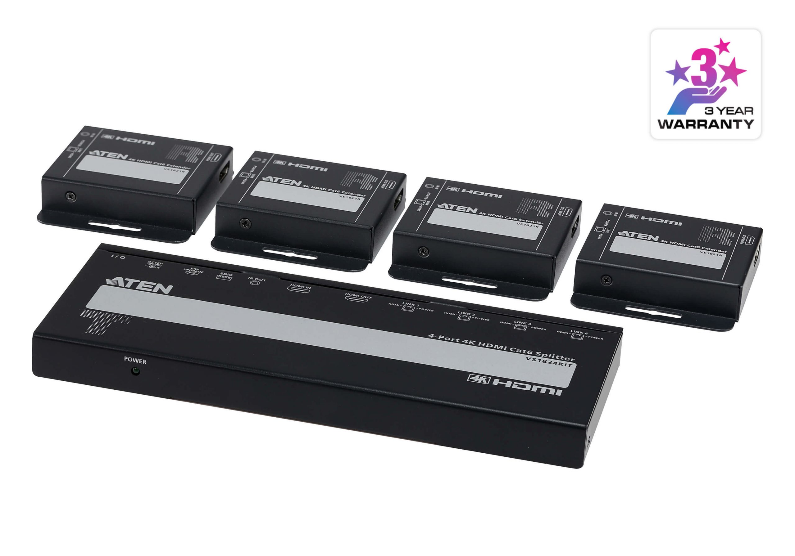 Aten VS1824KIT 4-Port 4K HDMI Cat 6 Splitter / 4 Receivers / PoC / 40 m / 4K@30Hz(4:4:4)
