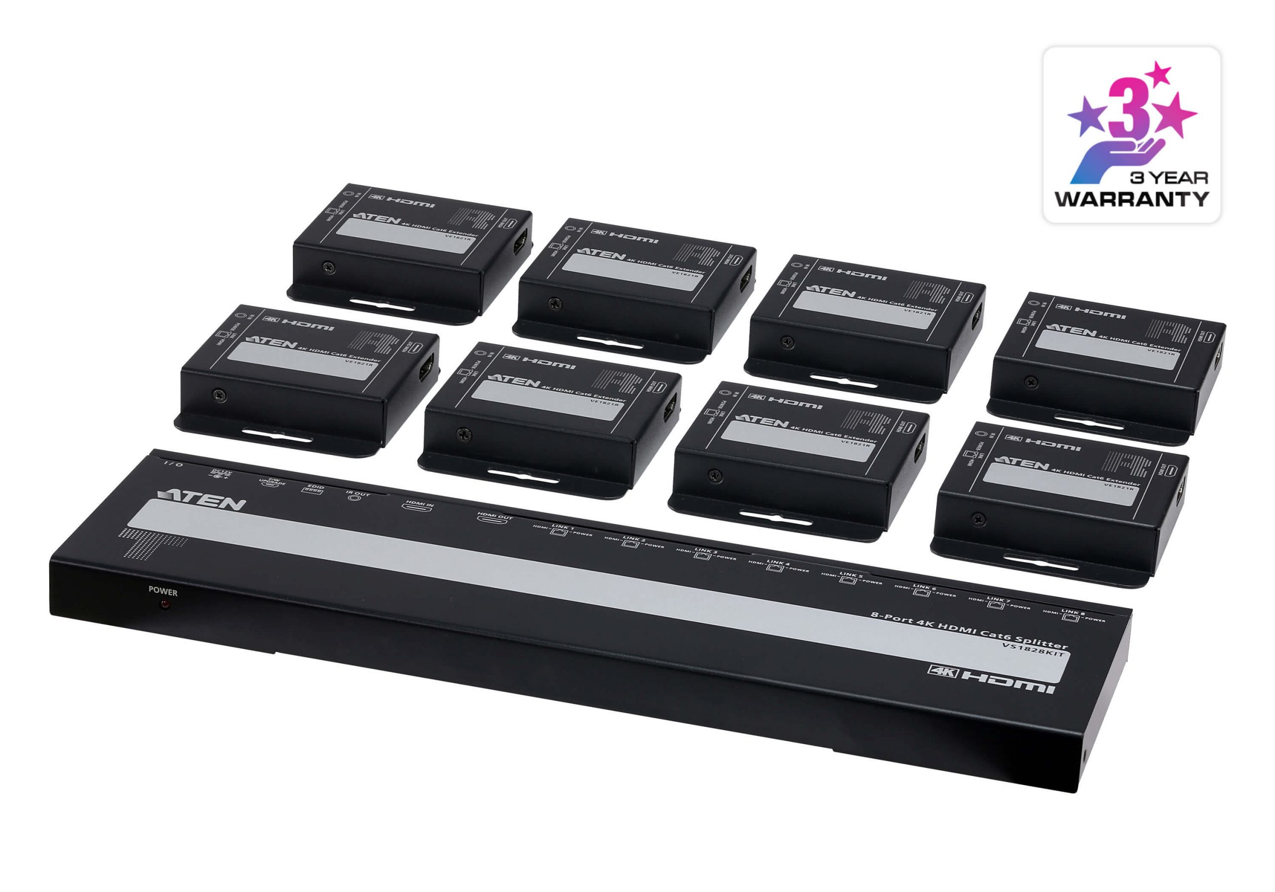 Aten VS1828KIT 8-Port 4K@30Hz HDMI Splitter / Cat6 Extender / PoC / 40m Range
