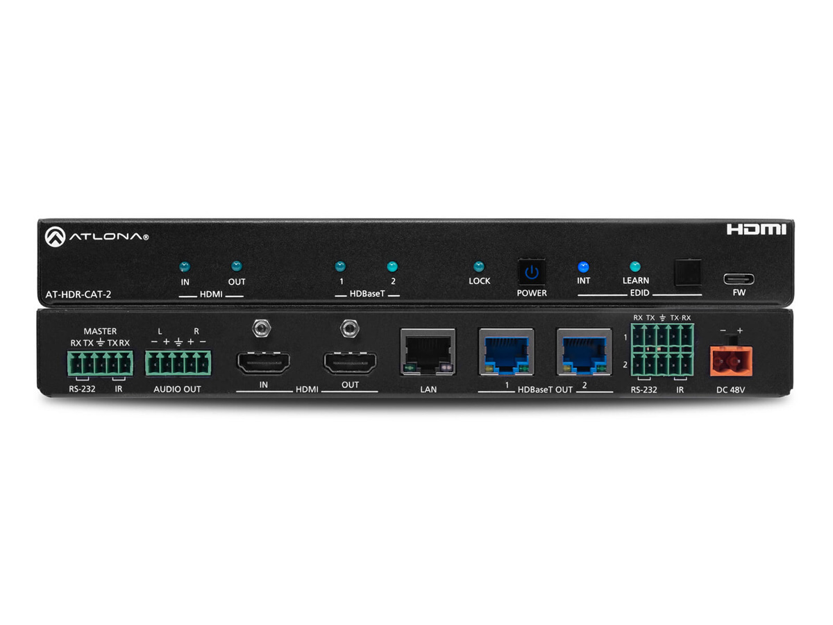 Atlona AT-HDR-CAT-2 HDBaseT 2-Output 4K/60 4:4:4 HDR Distribution Amplifier / HDMI Pass-Through / 130 ft