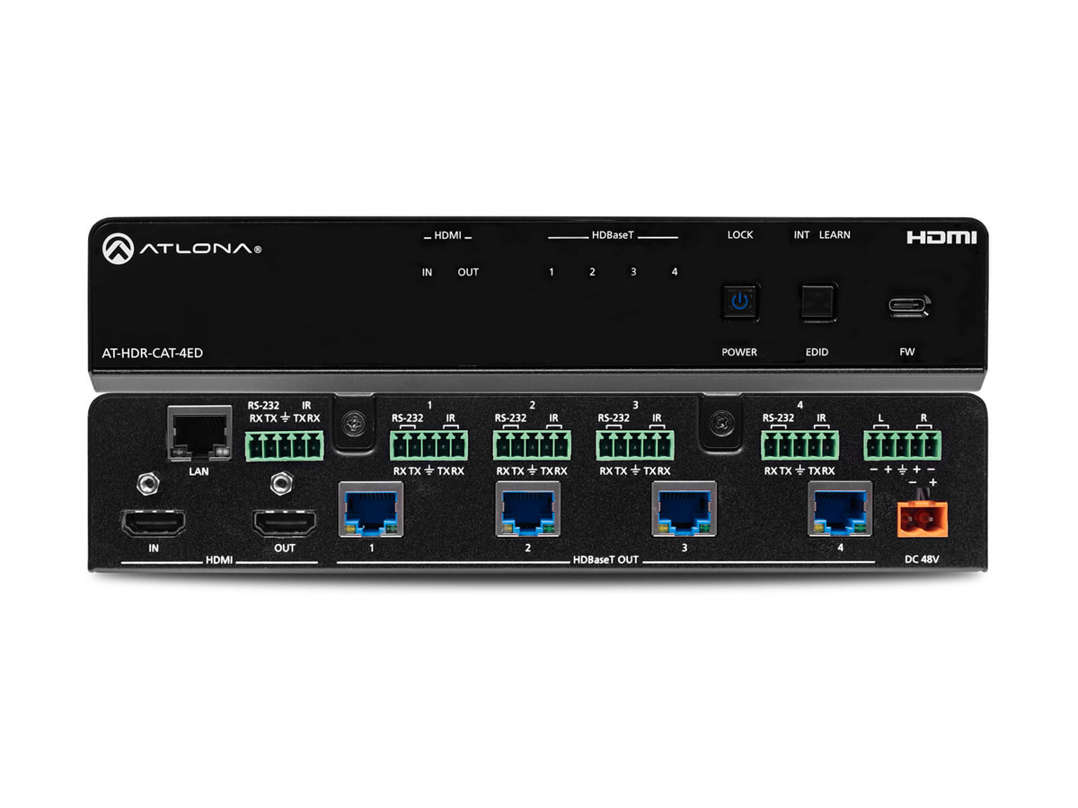 Atlona AT-HDR-CAT-4ED HDBaseT 4K/60 4:4:4 HDR Distribution Amplifier / 1×4 / 330 ft / Audio De-embed / CEC