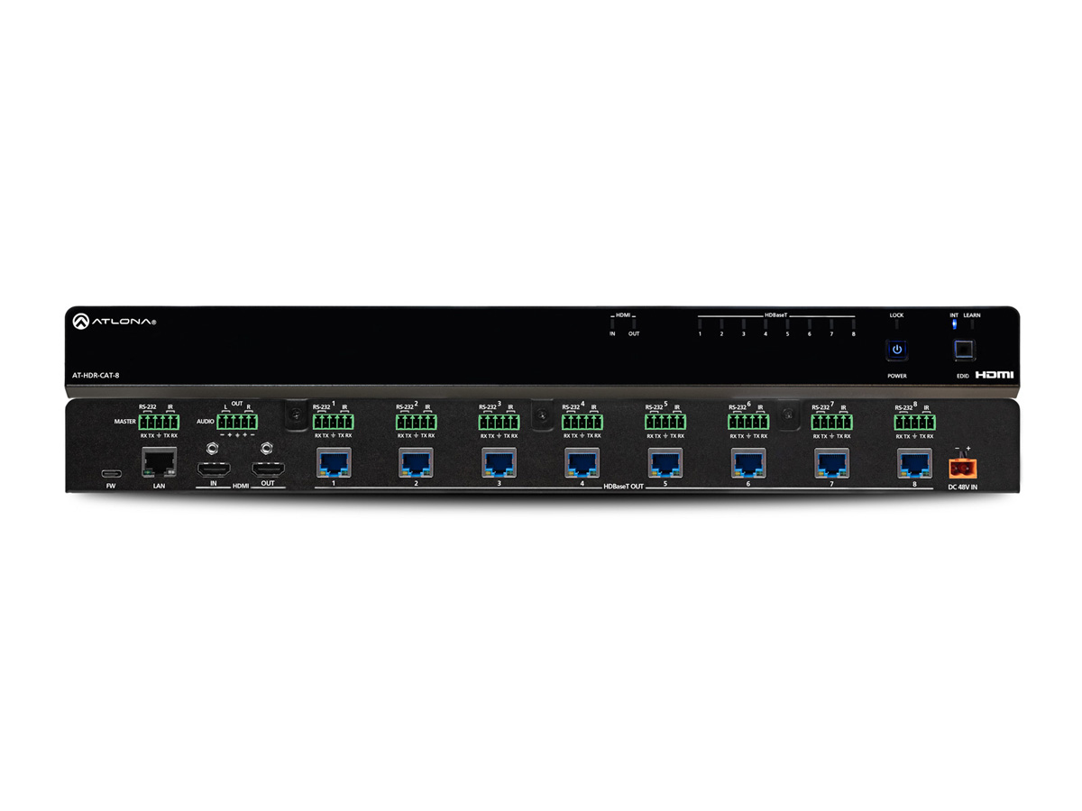 Atlona AT-HDR-CAT-8 HDBaseT 1×8 4K/60 4:4:4 HDR Distribution Amplifier / Audio De-embed / 130 ft