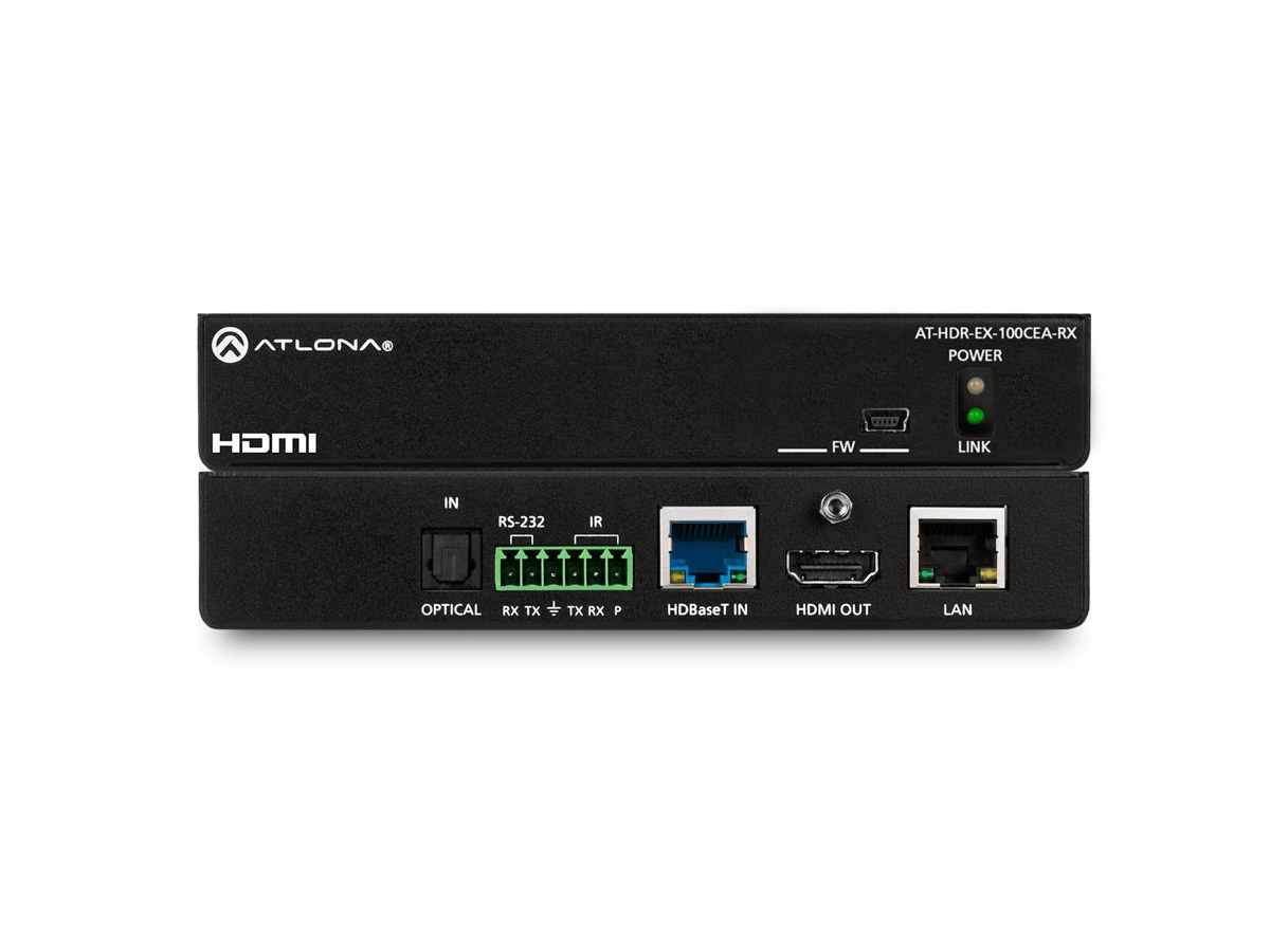 Atlona AT-HDR-EX-100CEA-RX HDBaseT Receiver / 4K/60 4:4:4 HDR / HDR10 HLG Dolby Vision / PoE / RS-232 / IR