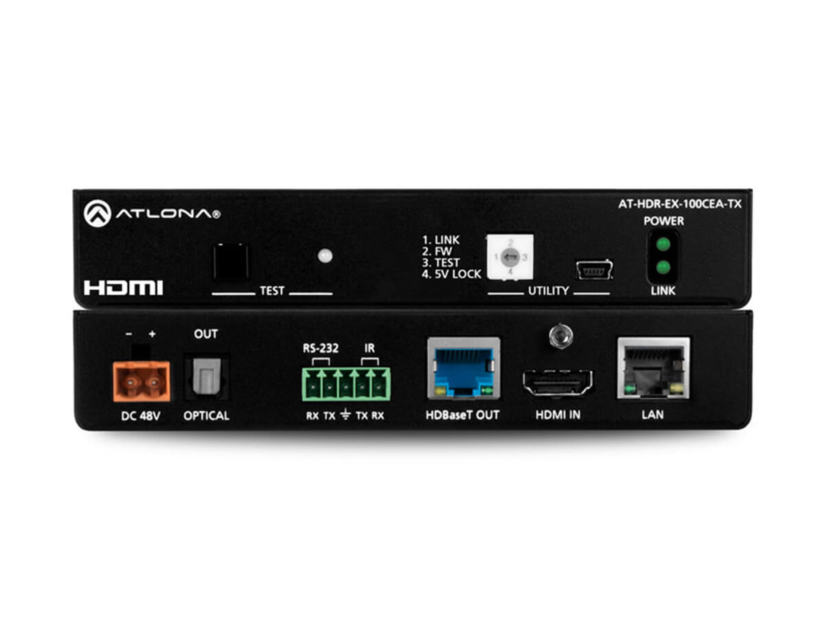 Atlona AT-HDR-EX-100CEA-TX HDBaseT 4K HDR Transmitter / PoE / IR / RS-232 / Ethernet / 330 ft