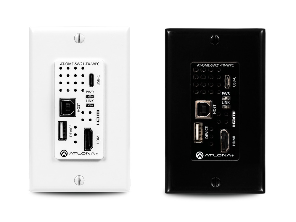 Atlona AT-OME-SW21-TX-WPC Wallplate HDBaseT Transmitter for HDMI and USB-C with USB Hub