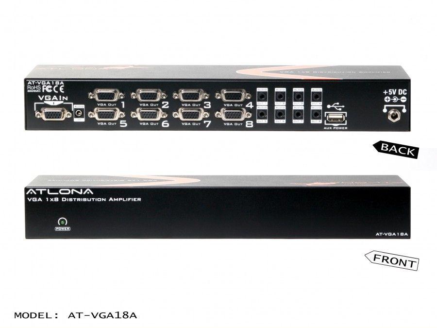 Atlona AT-VGA18A 1×8 VGA Distribution Amplifier with Audio and Constant Power ON