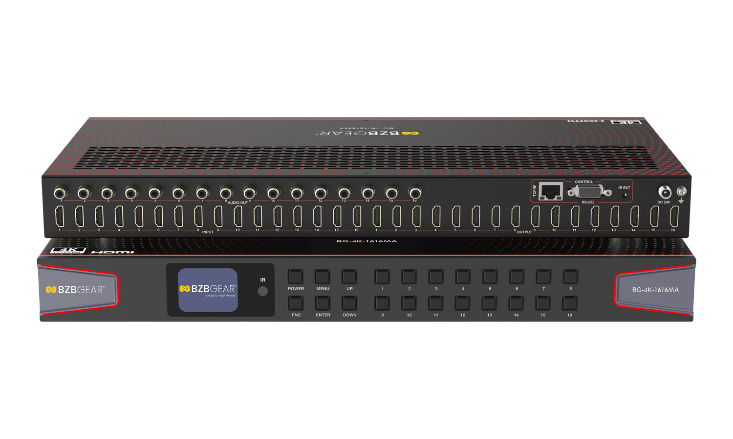 BZBGEAR BG-4K-1616MA 16×16 4K UHD HDMI 2.0 Matrix Switcher with Audio De-embedding and Independent Routing (4K60 – 4:4:4 and HDR Support)