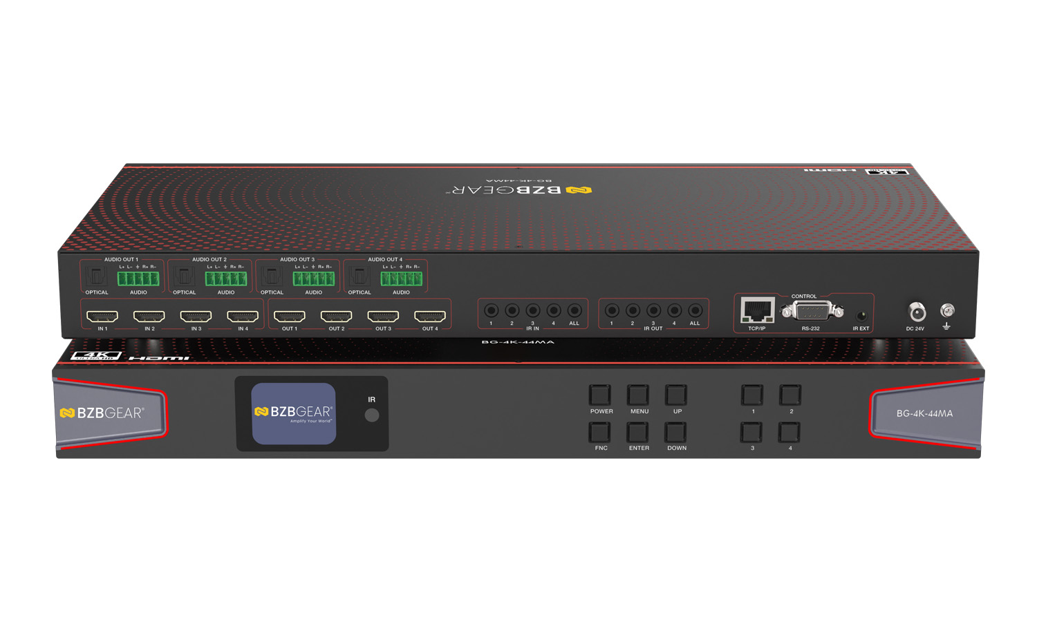 BZBGEAR BG-4K-44MA 4×4 4K UHD HDMI 2.0 Matrix Switcher with Audio De-embedding/Independent Routing and IR Matrixing (4K60 – 4:4:4 and HDR Support)