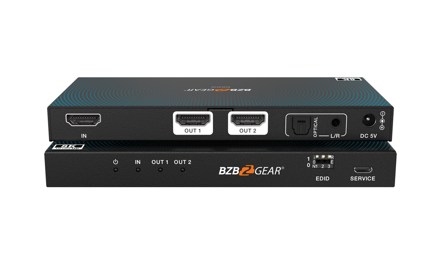 BZBGEAR BG-8K-DA12A 1×2 8K UHD HDMI 2.1 Splitter with Auto Downscaling/Audio De-Embedding (8K60/4K120 and VRR/FVA/ALLM Support)