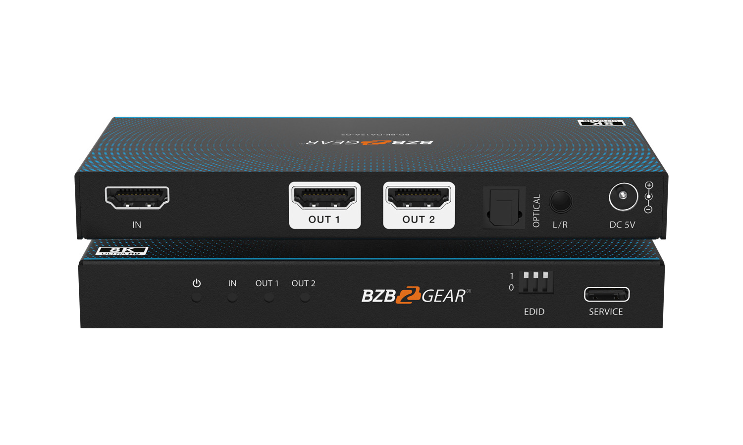 BZBGEAR BG-8K-DA12A-G2 1×2 8K UHD HDMI 2.1 48Gbps Splitter with Auto Downscaling/Audio De-Embedding (8K60/4K120 and VRR/FVA/ALLM Support)