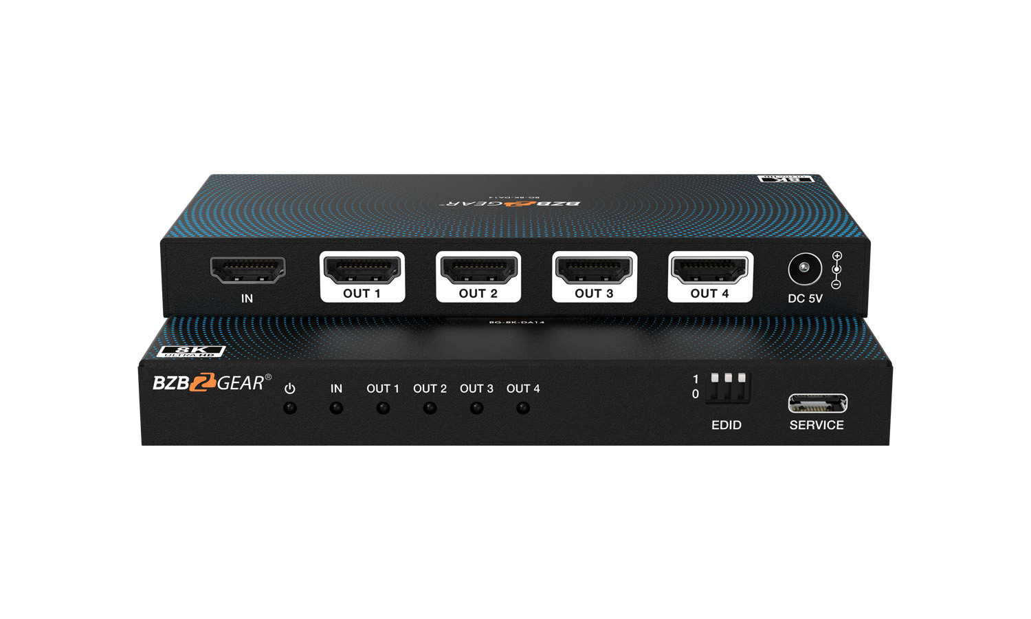 BZBGEAR BG-8K-DA14 1×4 8K UHD HDMI 2.1 Splitter with Auto Downscaling (8K60/4K120 and VRR/ALLM/QMS/QFT/SBTM Support)