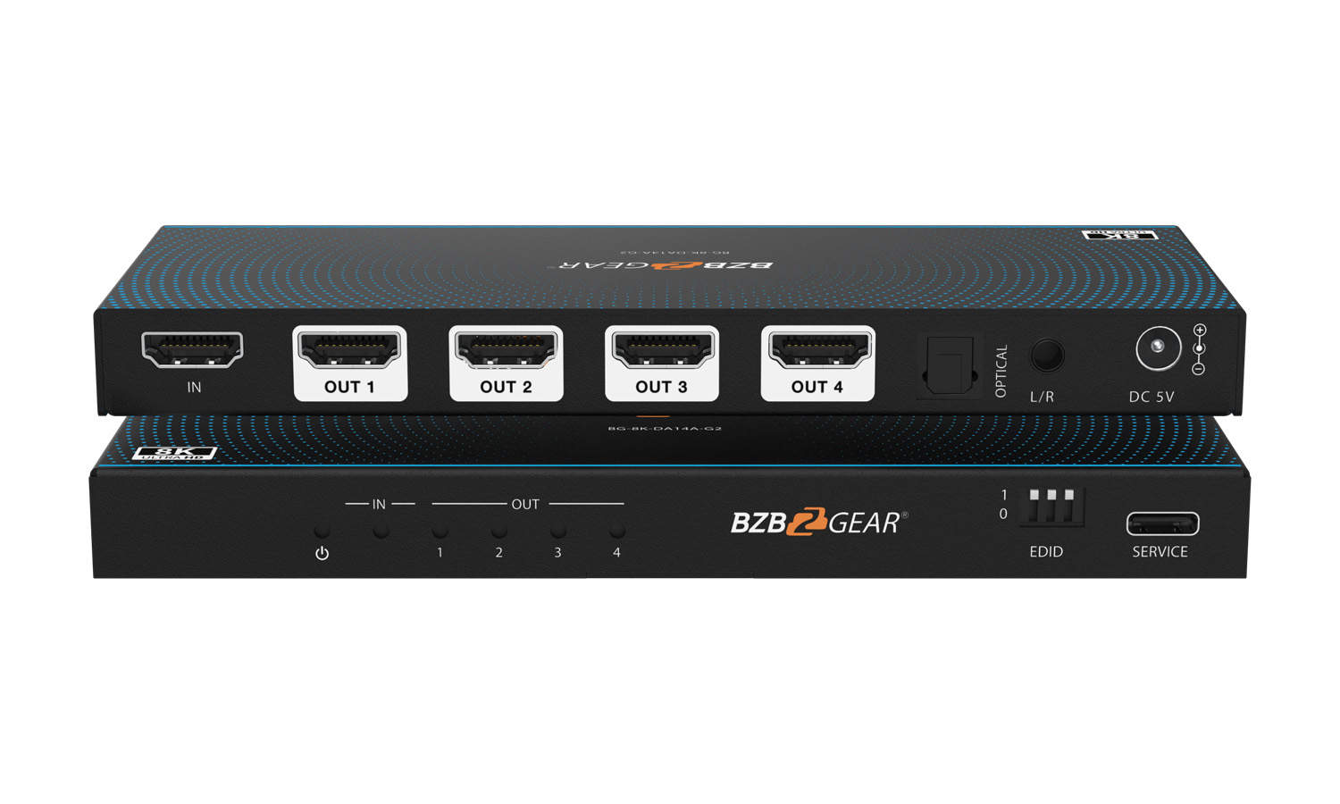 BZBGEAR BG-8K-DA14A-G2 1×4 8K UHD HDMI 2.1 48Gbps Splitter with Auto Downscaling/Audio De-Embedding (8K60/4K120 and VRR/ALLM/QMS/QFT/SBTM Support)