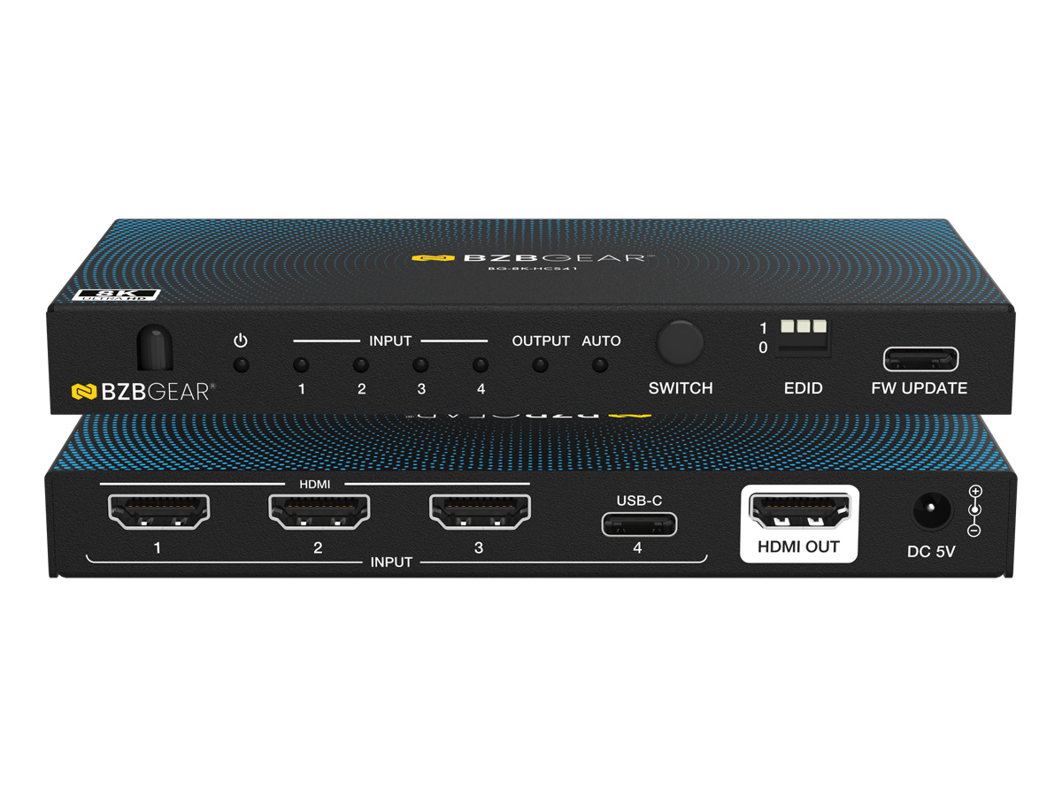 BZBGEAR BG-8K-HCS41 4×1 8K UHD HDMI/USB-C 2.1 Switcher (8K60/4K120Hz 4:4:4 VRR/ALLM/QMS/QFT/SBTM Support)