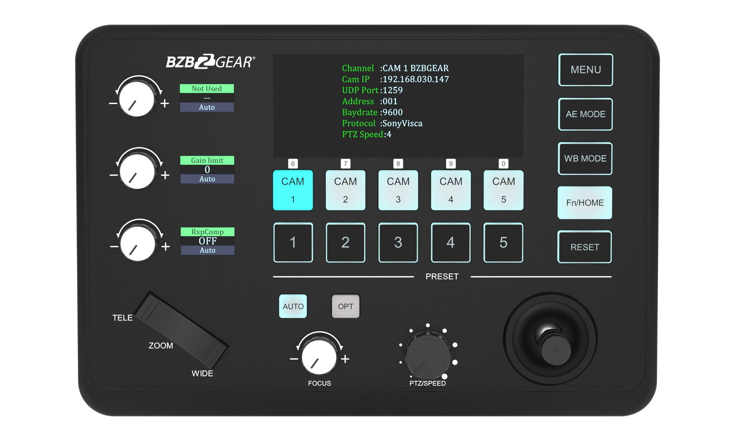 BZBGEAR BG-COMMANDER-JR Universal Compact Serial and IP PTZ Camera Joystick Controller with RS-232/422 Support