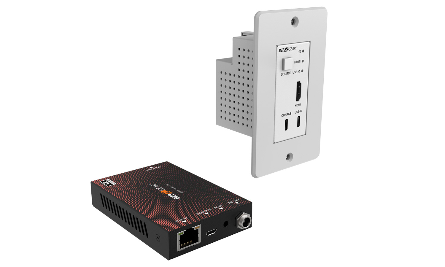 BZBGEAR BG-EXH-50UWP-W 4K UHD 18Gbps HDMI/USB-C Wall Plate Transmitter/Receiver Kit up to 164ft