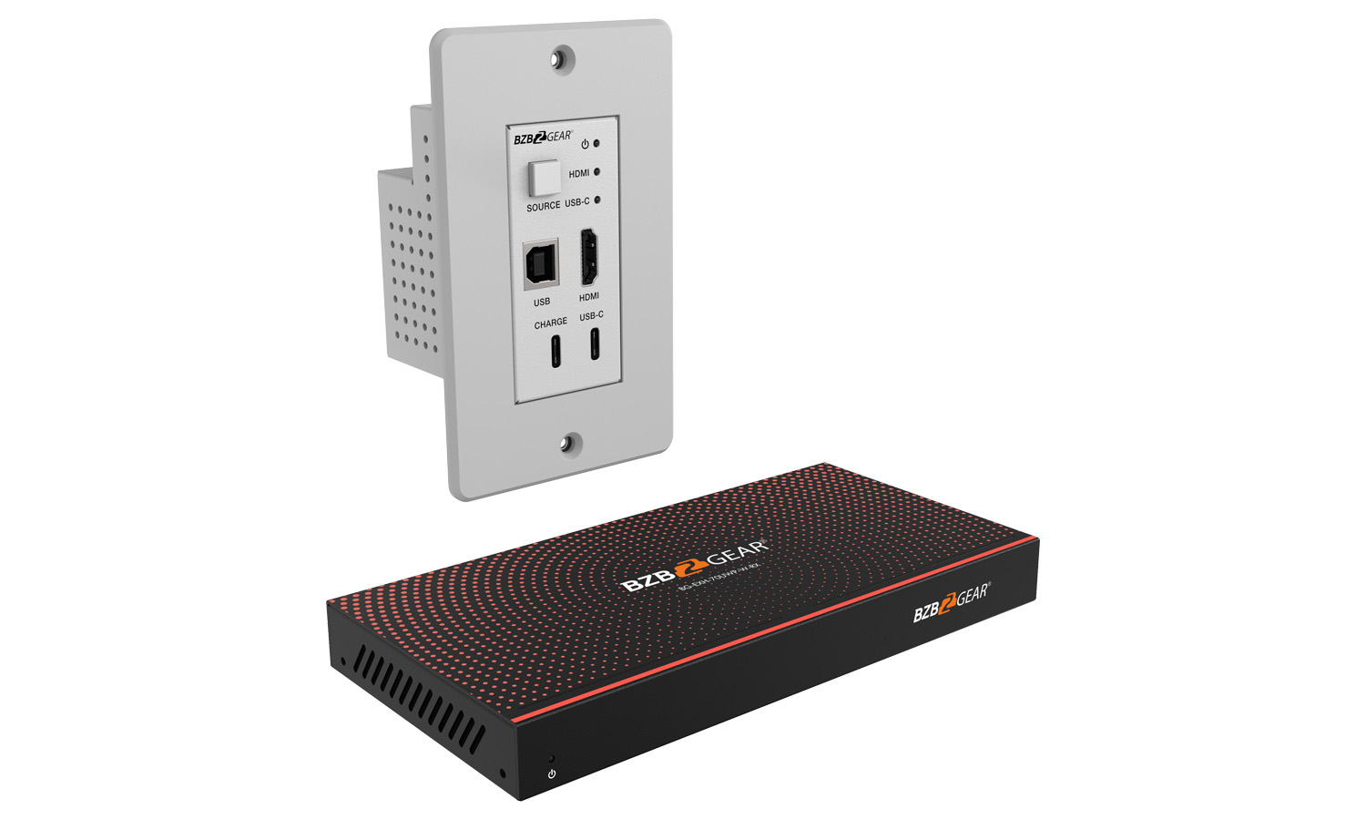 BZBGEAR BG-EXH-70UWP-W 3×1 HDMI/USB-C/KVM Wall Plate Switcher & HDBaseT Extender Kit, 4K UHD 18Gbps – 230ft Range