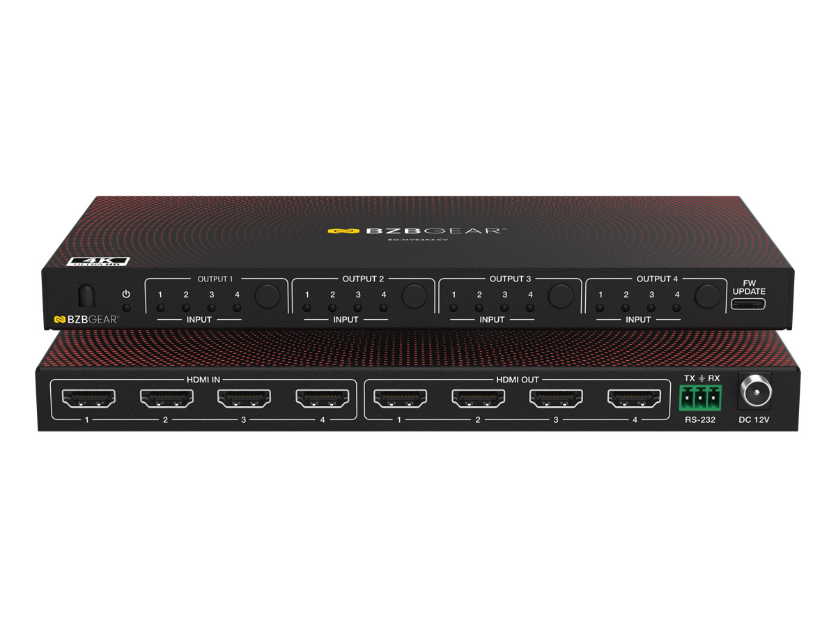BZBGEAR BG-MVS4X4-CV 4×4 4K UHD HDMI Seamless Matrix Switcher and Video Wall Processor with Scaler/IR/Audio/RS-232