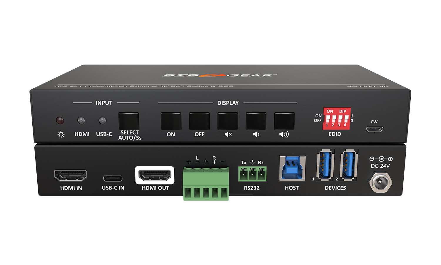 BZBGEAR BG-PS21-4K 2-Port 4K UHD KVM Presentation Switcher with HDMI/USB-C Inputs and HDMI Output