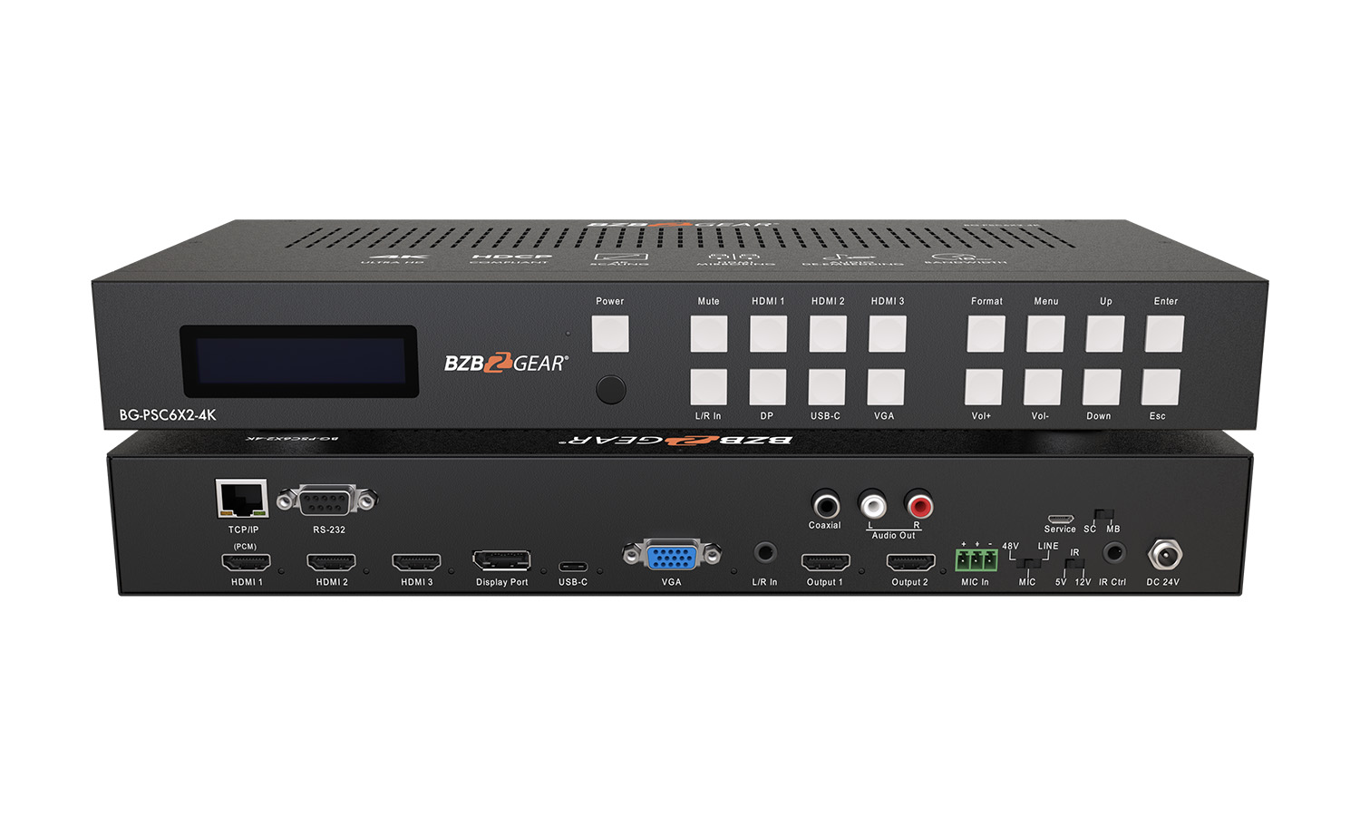 BZBGEAR BG-PSC6x2-4K 6×2 4K UHD Conference Room Presentation Switcher Scaler with HDMI/VGA/USB-C/DP and Audio